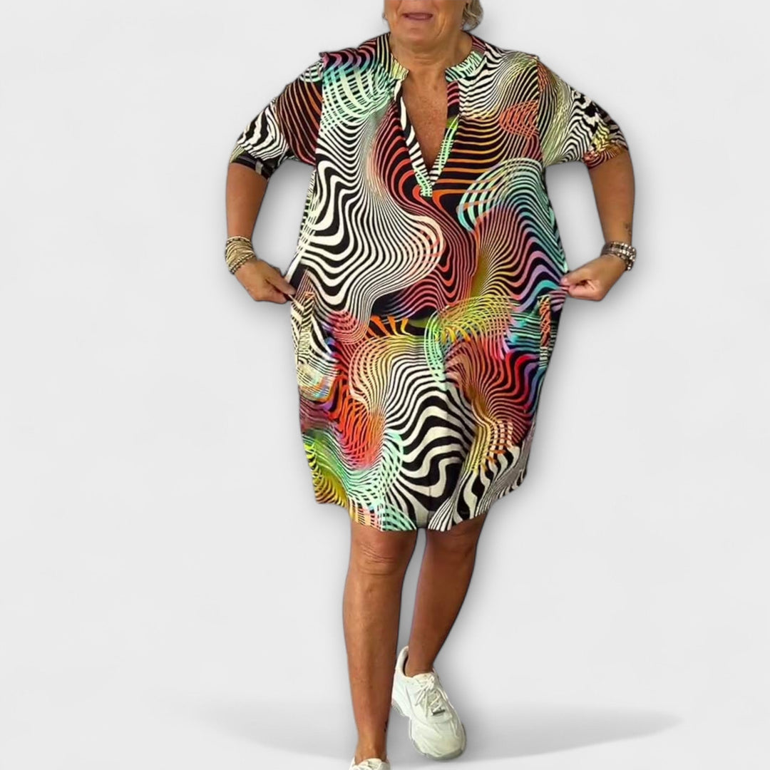 Liora - Colourful Dress with V-Neck and Elegant Draping