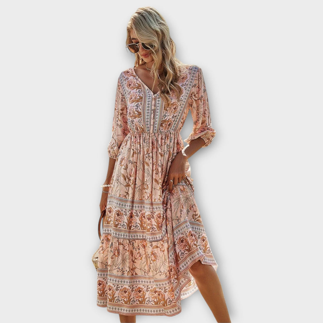 Xandra - Elegant Dress with Floral Print
