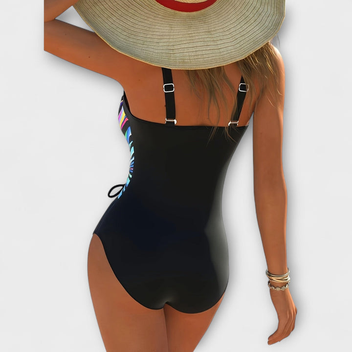 Fashionable high stretch swimsuit with crossed front detail