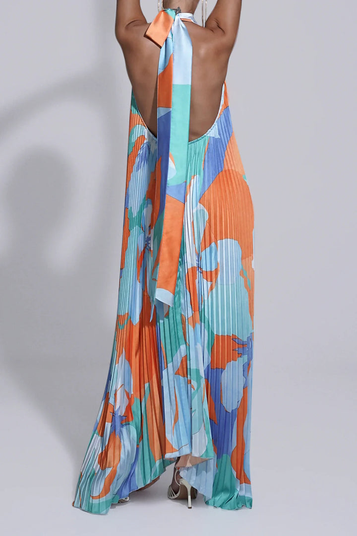 Shalia - Sultry Halter Pleated Maxi Dress