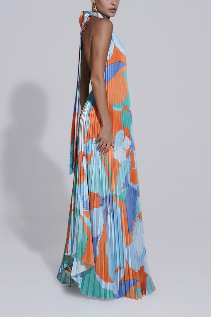 Shalia - Sultry Halter Pleated Maxi Dress