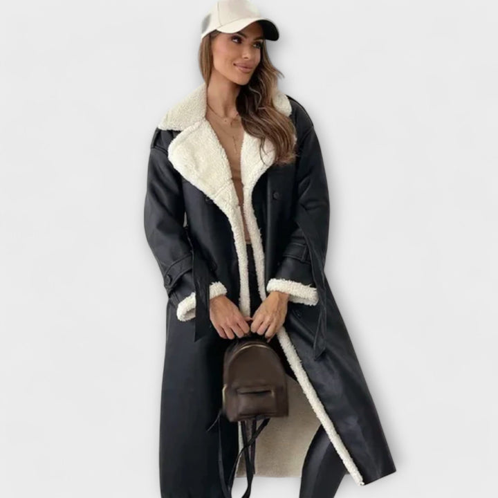 Long classic coat with fleece lining and teddy collars