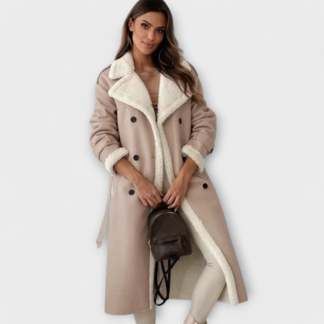 Long classic coat with fleece lining and teddy collars
