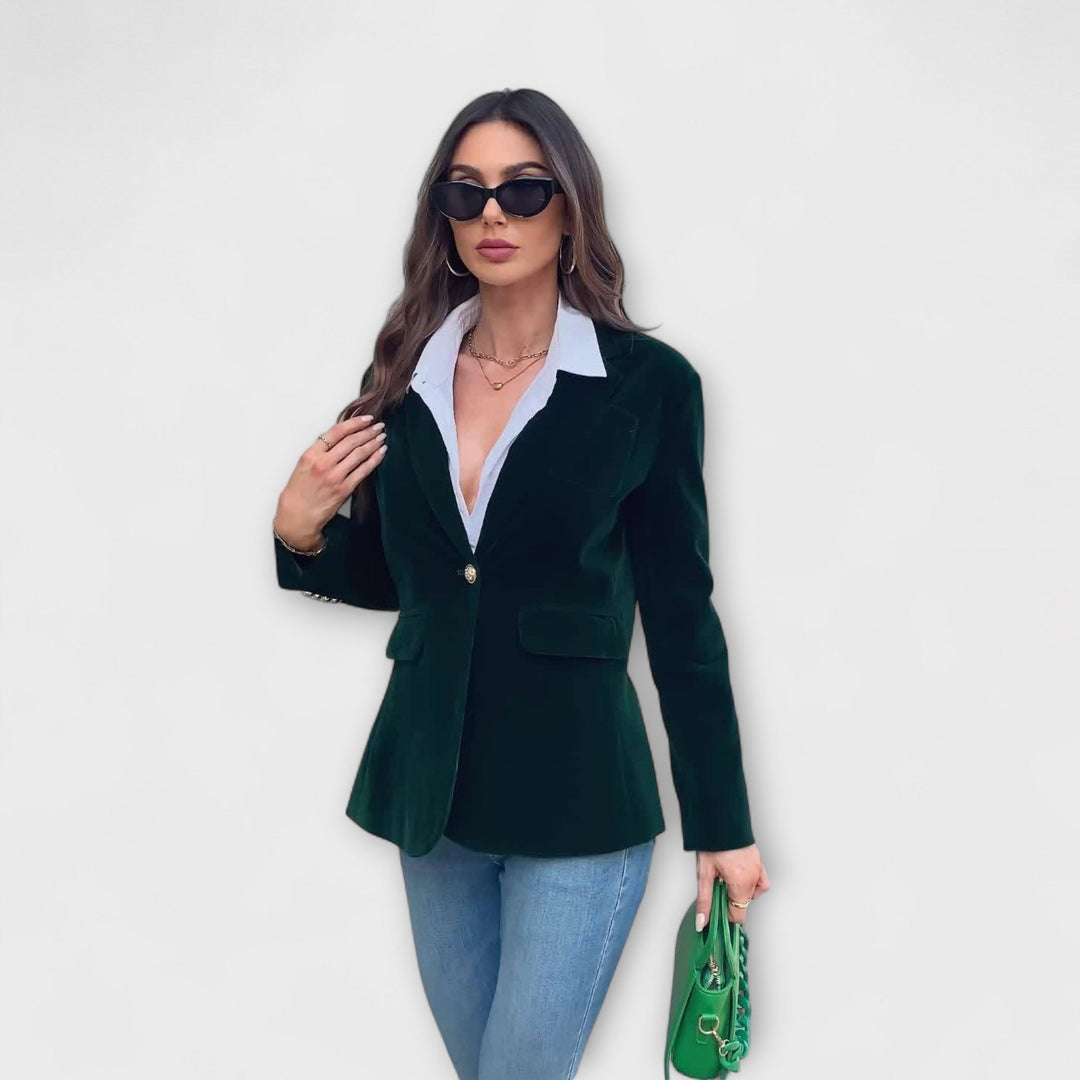 Addison - Velvet Blazer with Gold Button Accents