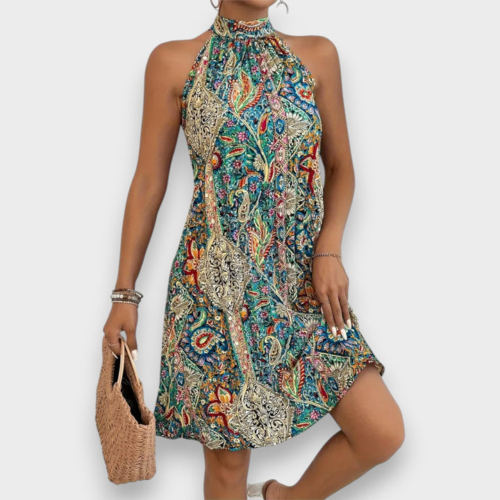 Leyla | Elegant Sleeveless Floral Print Pleated Dress