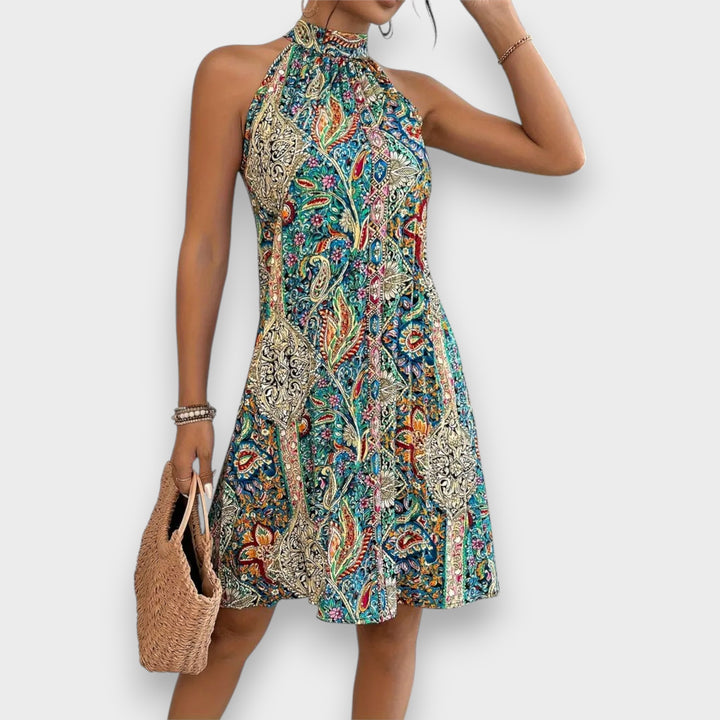 Leyla | Elegant Sleeveless Floral Print Pleated Dress