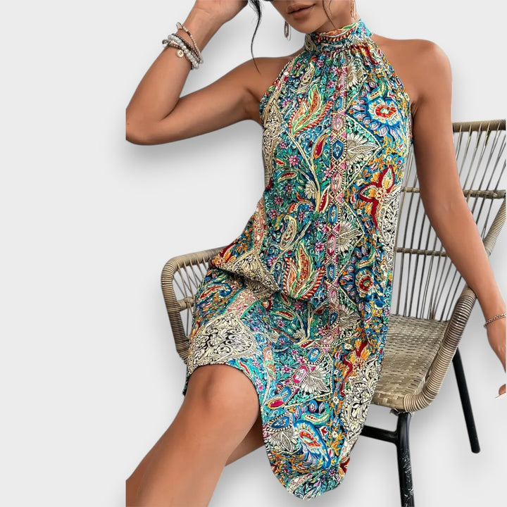 Leyla | Elegant Sleeveless Floral Print Pleated Dress