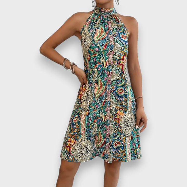 Leyla | Elegant Sleeveless Floral Print Pleated Dress