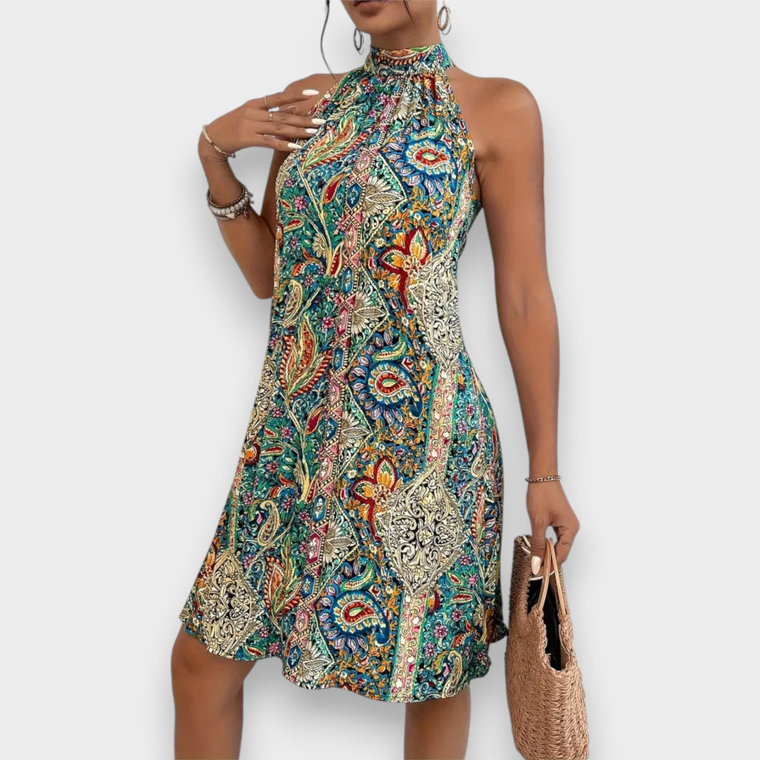 Leyla | Elegant Sleeveless Floral Print Pleated Dress