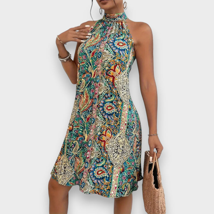 Leyla | Elegant Sleeveless Floral Print Pleated Dress