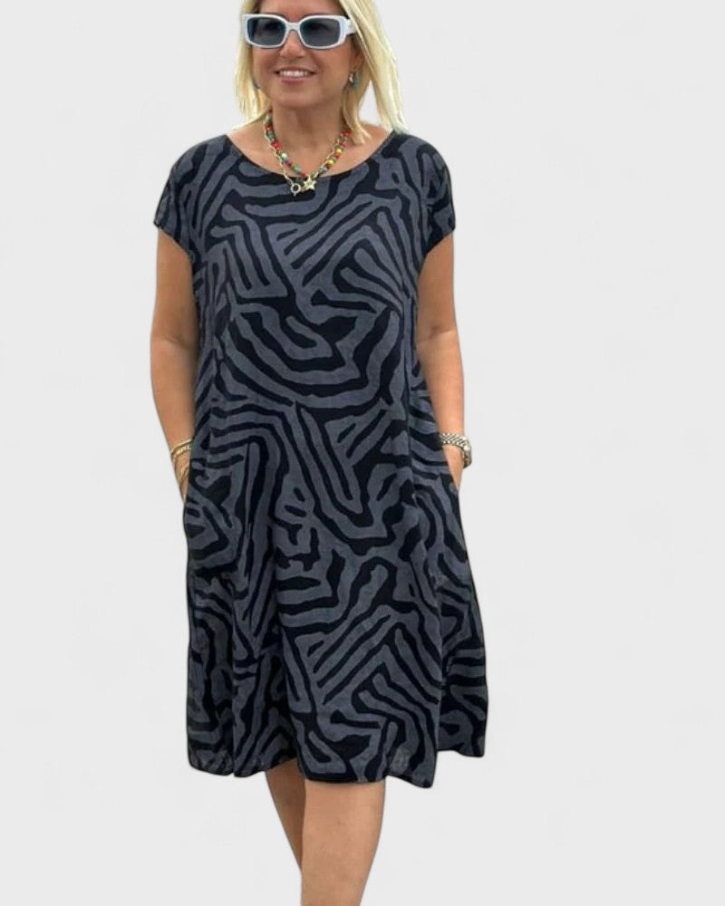 Nelia– Summer Dress with Round Neck and Beautiful Print
