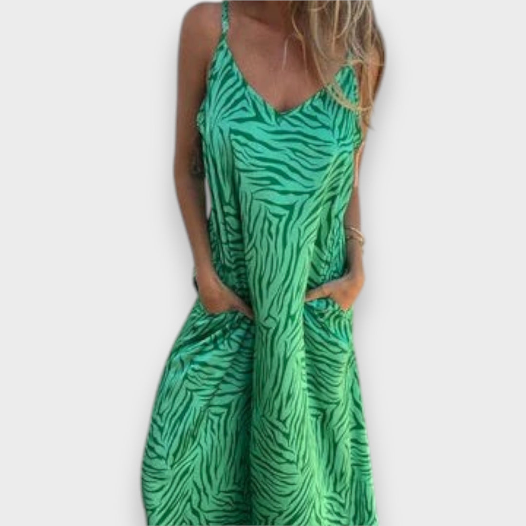 Timera - Printed and Striped Maxi Dress