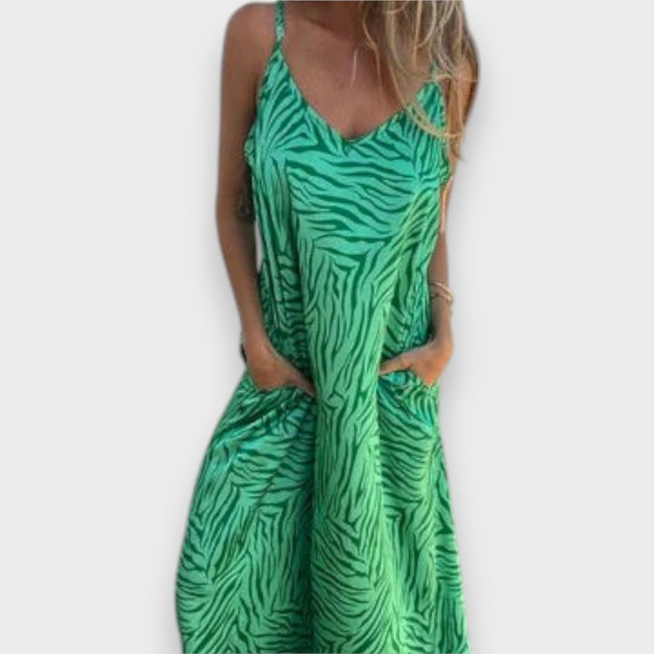 Timera - Printed and Striped Maxi Dress