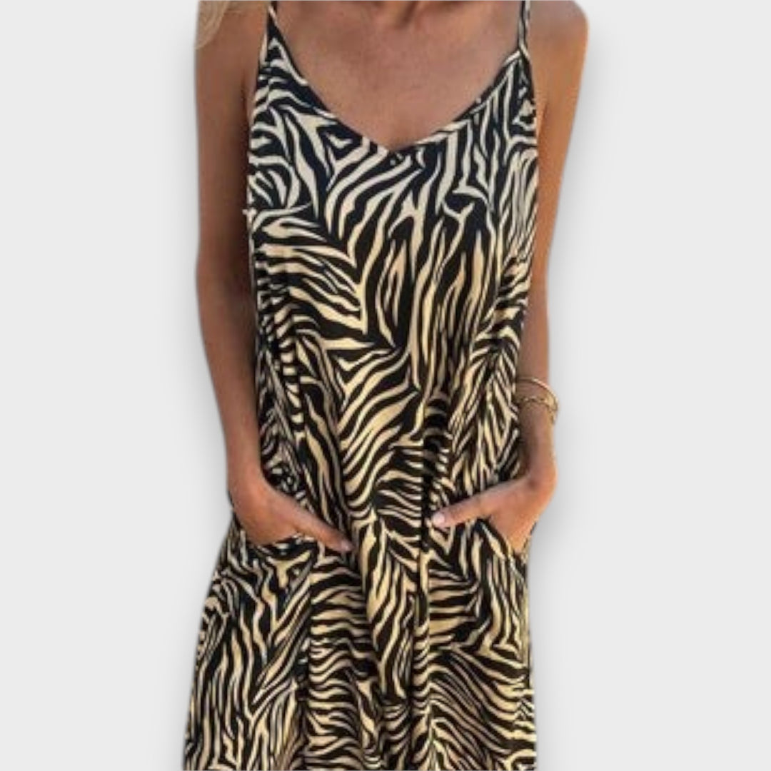 Timera - Printed and Striped Maxi Dress