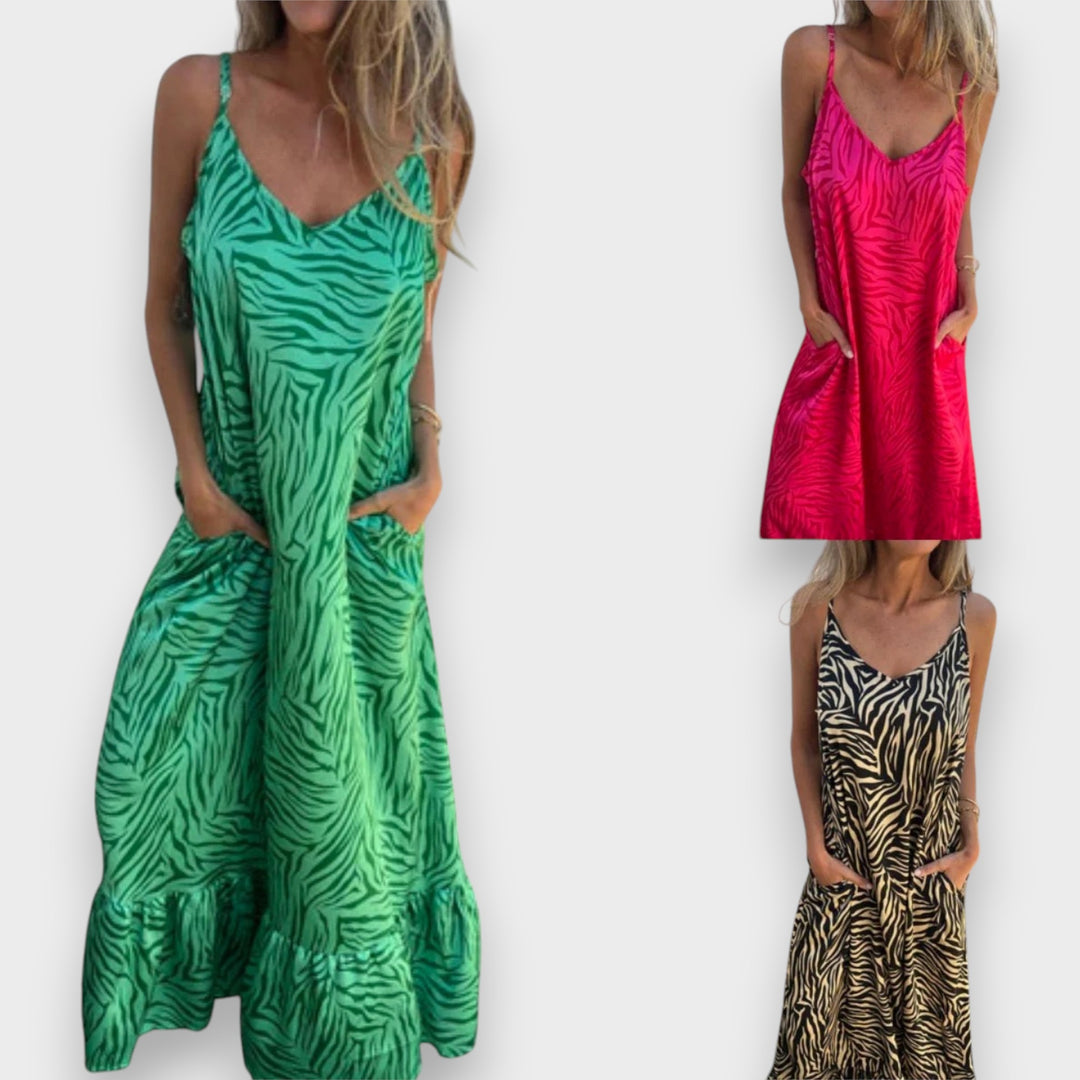 Timera - Printed and Striped Maxi Dress